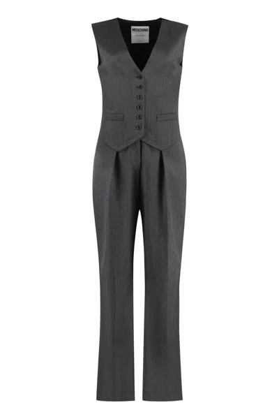 Moschino V-neck Tailored Jumpsuit In Grey