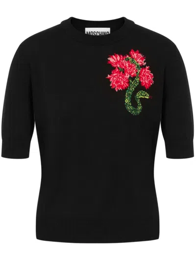 Moschino Virgin Wool Knitted Top In Black