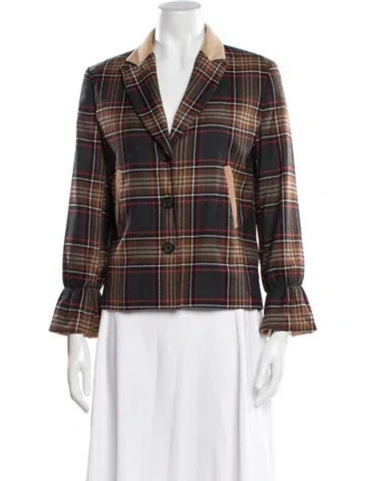 Pre-owned Moschino Virgin Wool Plaid Print Blazer In Brown