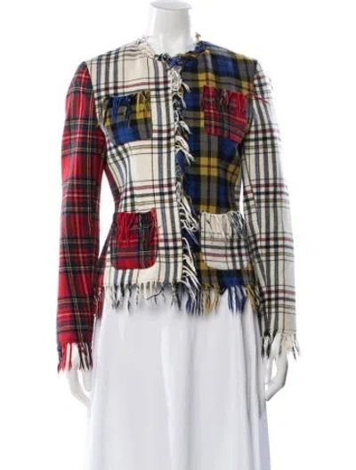 Pre-owned Moschino Virgin Wool Plaid Print Jacket In Red