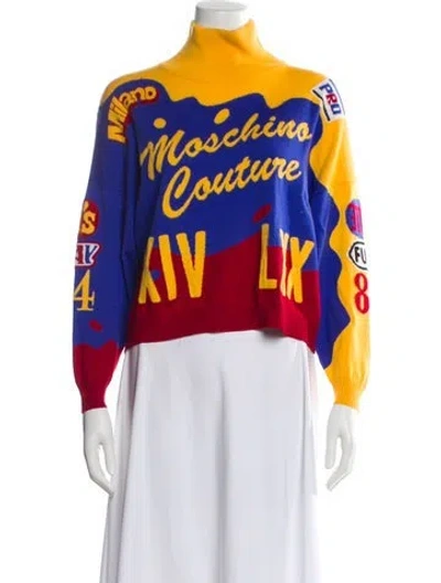 Pre-owned Moschino Virgin Wool Printed Sweater In Blue