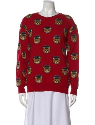 Pre-owned Moschino Virgin Wool Printed Sweater In Red