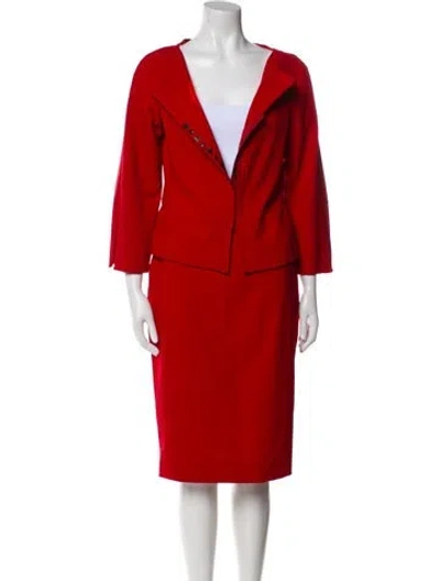 Pre-owned Moschino Virgin Wool Ruffle Embellishment Skirt Suit In Red
