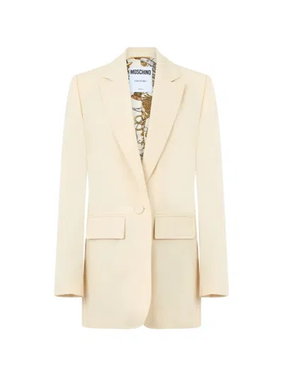 Moschino Virgin Wool Single-breasted Blazer In Neutral