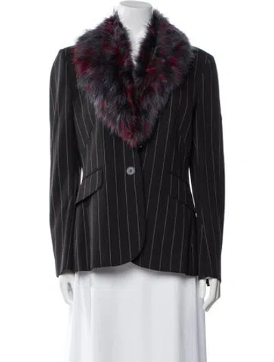 Pre-owned Moschino Virgin Wool Striped Faux Fur Jacket In Black