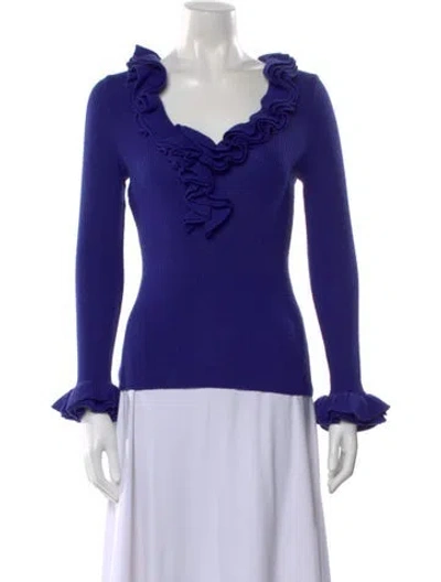 Pre-owned Moschino Virgin Wool V-neck Sweater In Purple