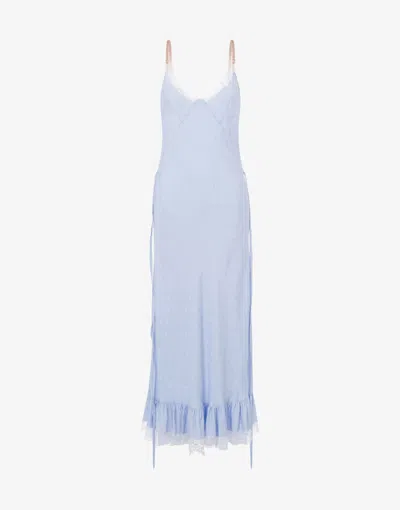 Moschino Viscose And Silk Dress Flower Jacquard In Blue