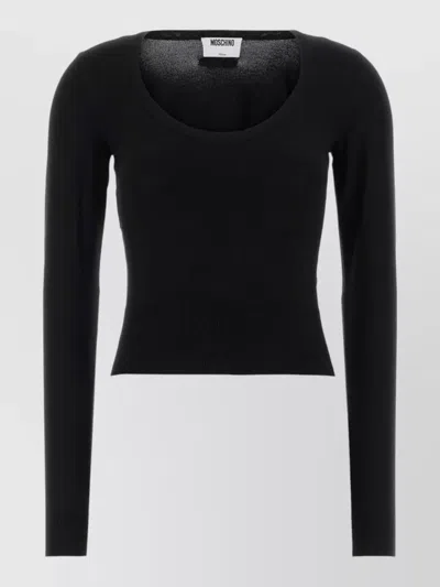 Moschino Viscose Blend Slim Fit Round Neck Sweater In Black