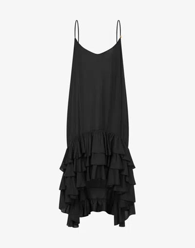 Moschino Viscose Twill Dress With Ruffles In Black
