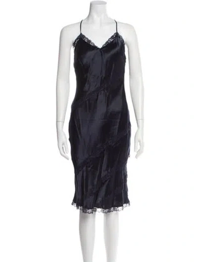 Pre-owned Moschino V-neck Midi Length Dress In Blue