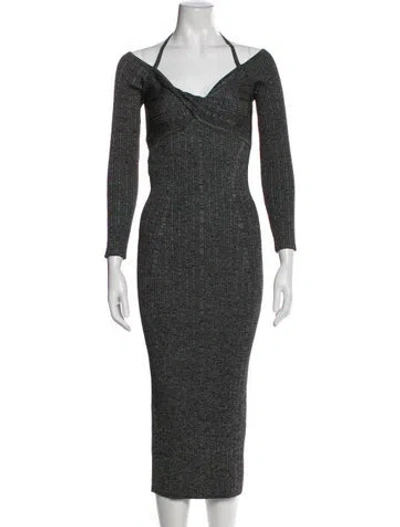 Pre-owned Moschino V-neck Midi Length Dress In Gray