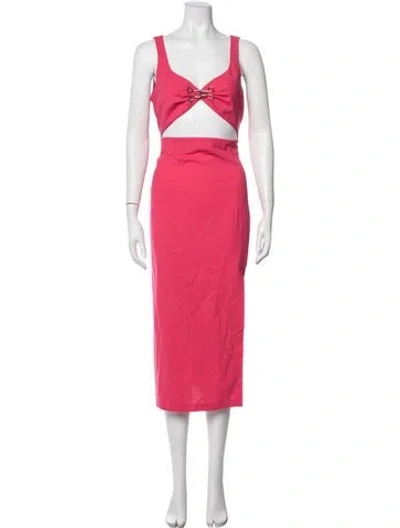 Pre-owned Moschino V-neck Midi Length Dress In Pink