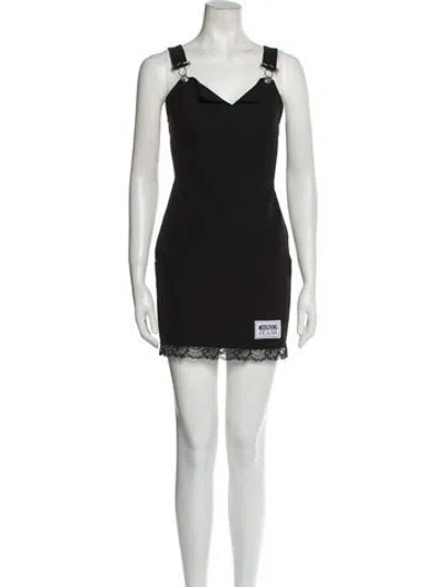 Pre-owned Moschino V-neck Mini Dress In Black