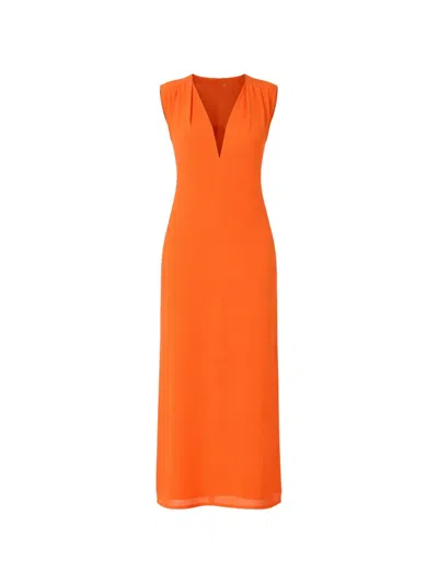 Moschino V-neck Sleeveless Midi Dress In Orange