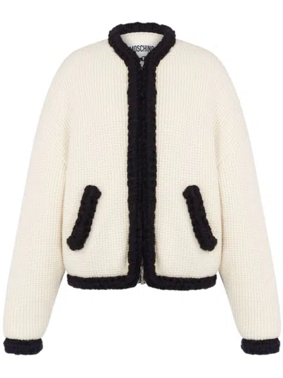 Moschino Waffle Knit Virgin Wool Blazer In Ivory