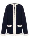 Moschino Waffle Knit Virgin Wool Cardigan In Blue