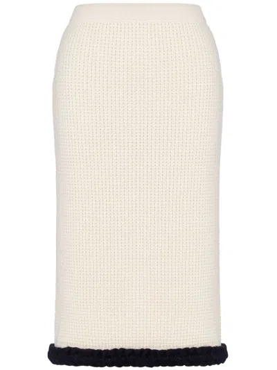 Moschino Waffle Knit Virgin Wool Skirt In White