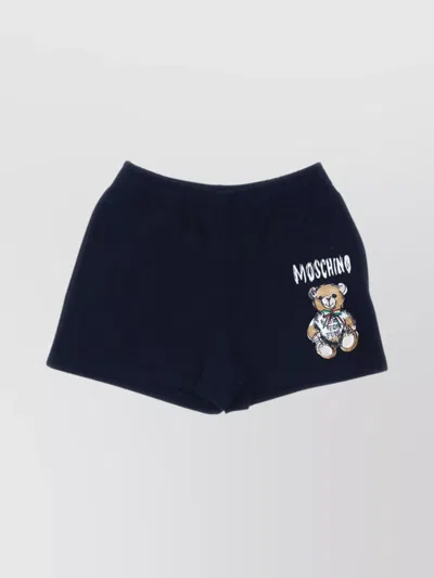 Moschino Waistband Shorts Graphic Print In Blue