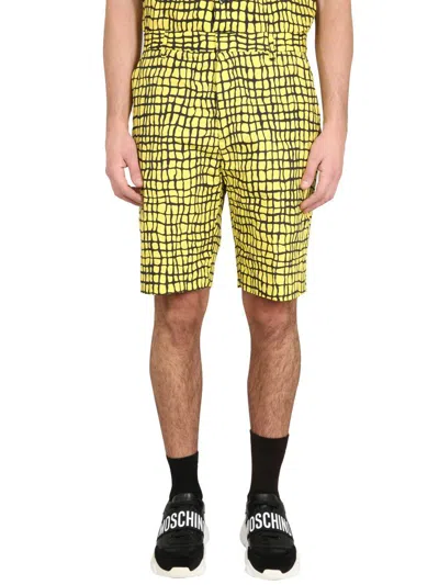 Moschino Warped Grid Shirt In Yellow