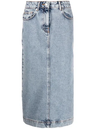 Moschino Washed-denim Midi Skirt In Blue