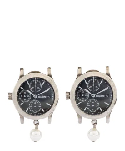 Moschino Watch Clip-on Earrings In Silver