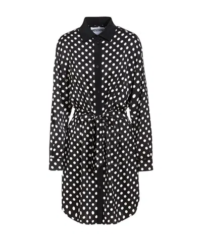 Moschino Wave Dot Pattern Dress In Black