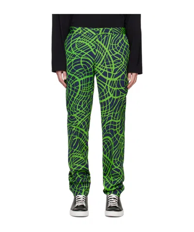 Moschino Wave Line Printed Casual Pants In Green