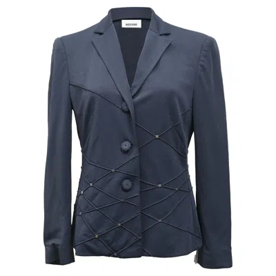 Moschino Wed-detail Single-breasted Blazer In Navy Blue Wool