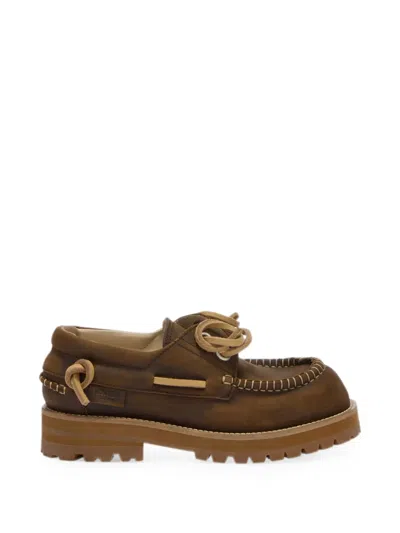 Moschino Whipstitch-trim Lace-up Loafers In Brown