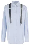 Moschino Light Blue Cotton Striped Shirt With Decorative Straps In Blue
