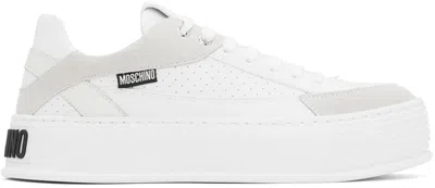 Moschino White & Gray Bumps & Stripes Sneakers In 10a