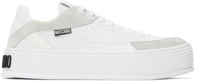 Moschino White & Gray Bumps & Stripes Sneakers In Mix Bianco (white)