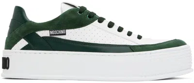 Moschino White & Green Bumps & Stripes Sneakers In White/green