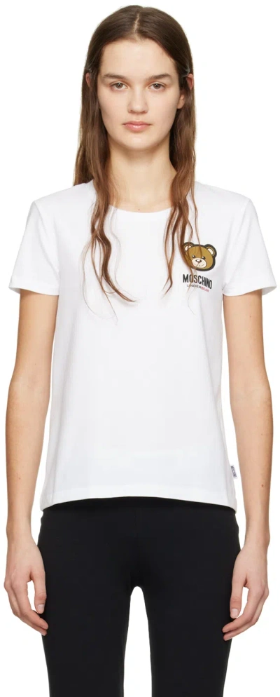 Moschino White Appliqué T-shirt In A0001 White