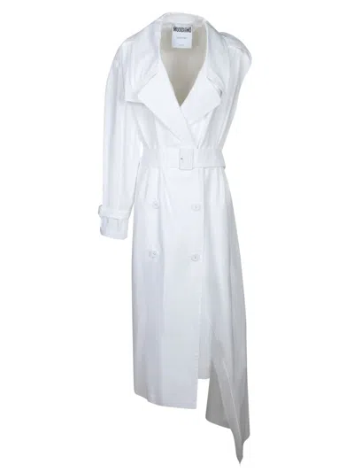 Moschino White Asymmetric Long Trench