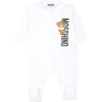 Moschino White Babygrow For Babykids With Teddy Bear And Logo