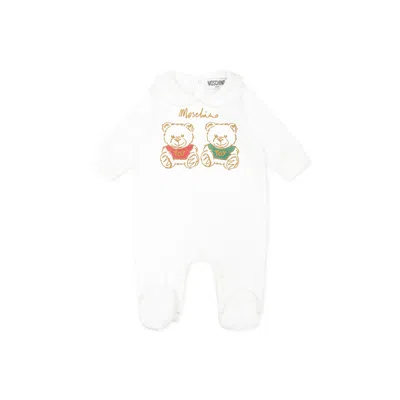 Moschino White Babygrow For Babykids With Teddy Bears
