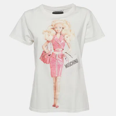 Pre-owned Moschino White Barbie Graphic Jersey T-shirt S