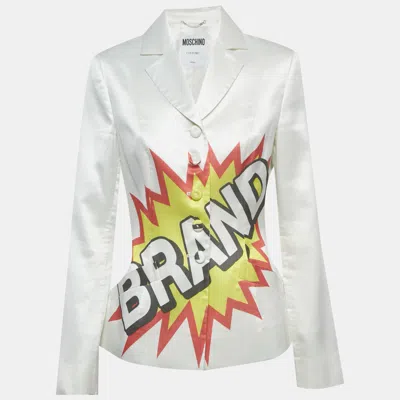 Pre-owned Moschino White Brand Print Cotton Blend Blazer M