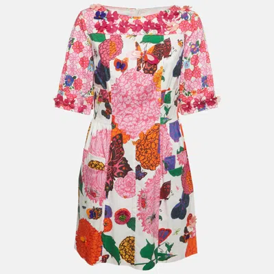 Pre-owned Moschino White Butterfly Floral Print Cotton Mini Dress M
