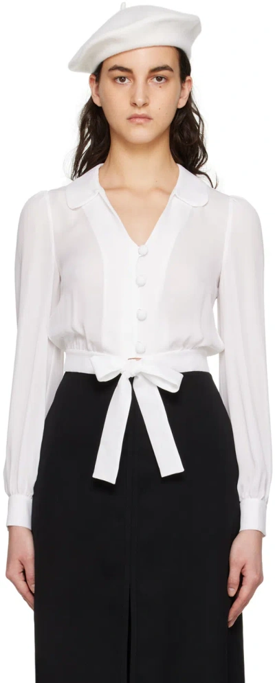 Moschino Cropped Silk Shirt With Self-tie Detail In White