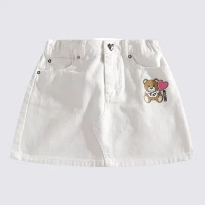 Moschino Kids' White Cotton Denim Skirt In Cloud