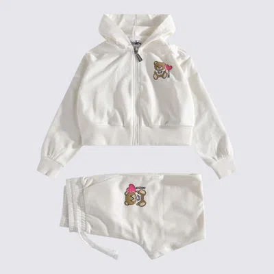 Moschino Kids' White Cotton Jumpsuits In Cloud