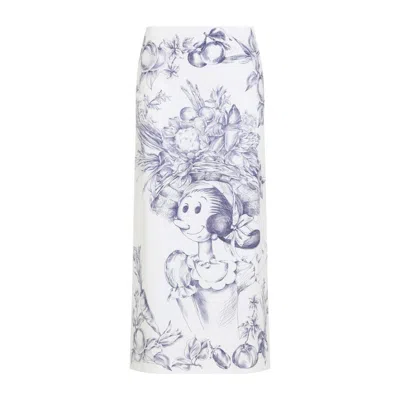 MOSCHINO WHITE COTTON PRINTED PENCIL SKIRT