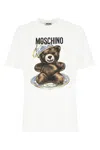 Moschino Short Sleeve Crew Neck Graphic Print Top In White
