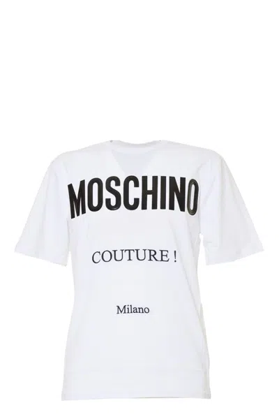 MOSCHINO WHITE COTTON T-SHIRT LOGO PRINT