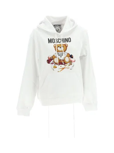 Moschino White Cotton Teddy Bear Sweatshirt In Bianco