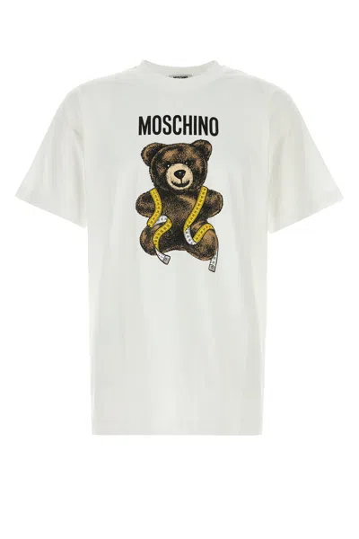Moschino Cotton Unisex T Shirt Graphic Crew Neck In White