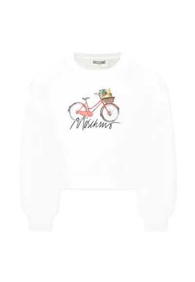 Moschino Kids' White Crop Sweatshirt For Girl With Bicycle Print