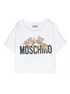 MOSCHINO WHITE CROP T-SHIRT WITH MOSCHINO TEDDY FRIENDS PRINT